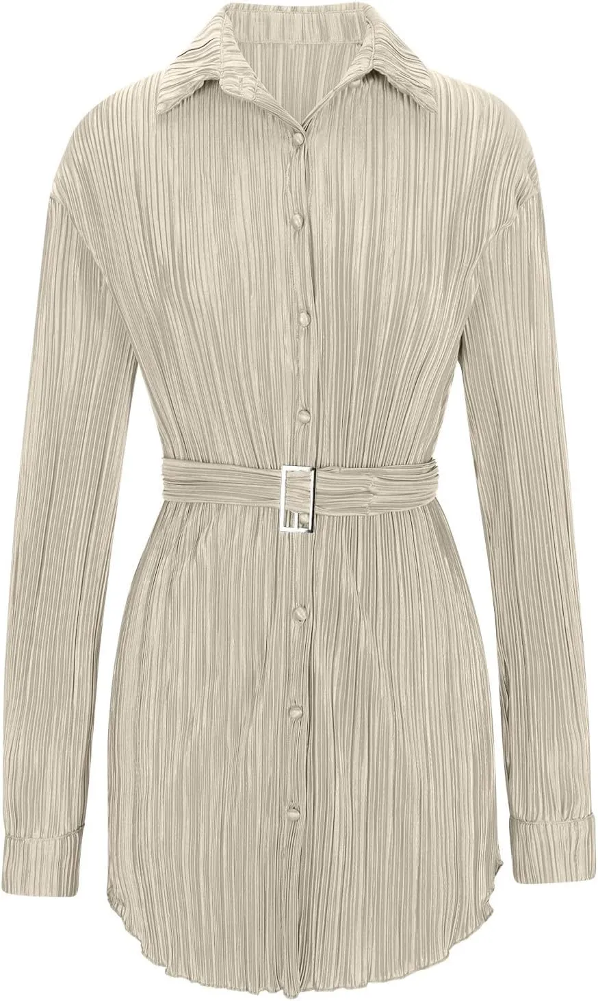 Womens Long Sleeve Dresses Plus Size Button Down Belted mini Dresses Lapel Casual Ruched Shirt Dresses Fall Fashion