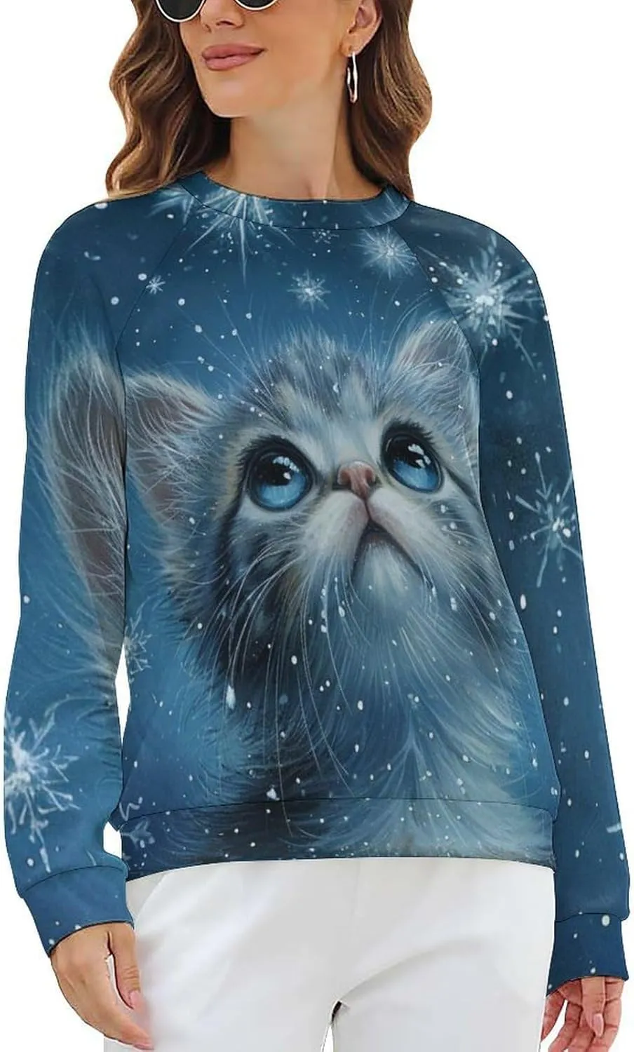 Womens Long Sleeve Tops Christmas Print Sweatshirts Fall Pullover Crewneck Soft Elegant Shirts Boho Tops for Women