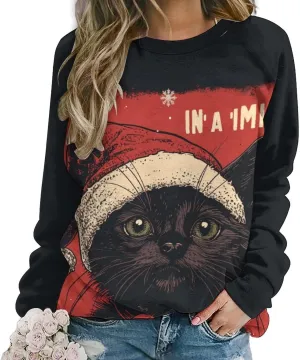 Womens Long Sleeve Tops Christmas Print Sweatshirts Fall Pullover Crewneck Soft Elegant Shirts Boho Tops for Women
