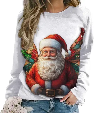 Womens Long Sleeve Tops Christmas Print Sweatshirts Fall Pullover Crewneck Soft Elegant Shirts Boho Tops for Women