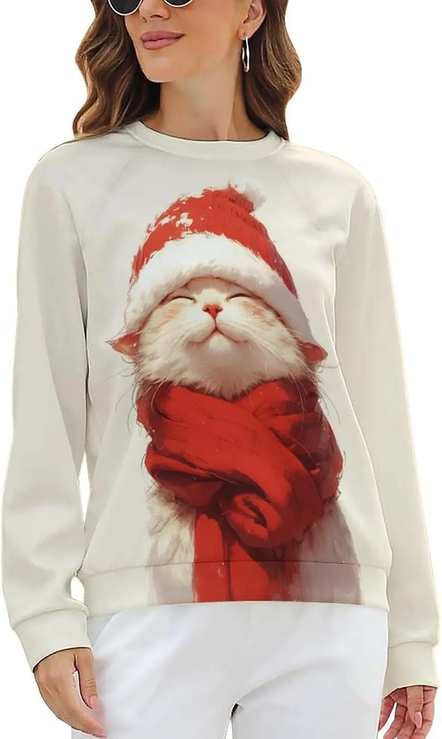 Womens Long Sleeve Tops Christmas Print Sweatshirts Fall Pullover Crewneck Soft Elegant Shirts Boho Tops for Women