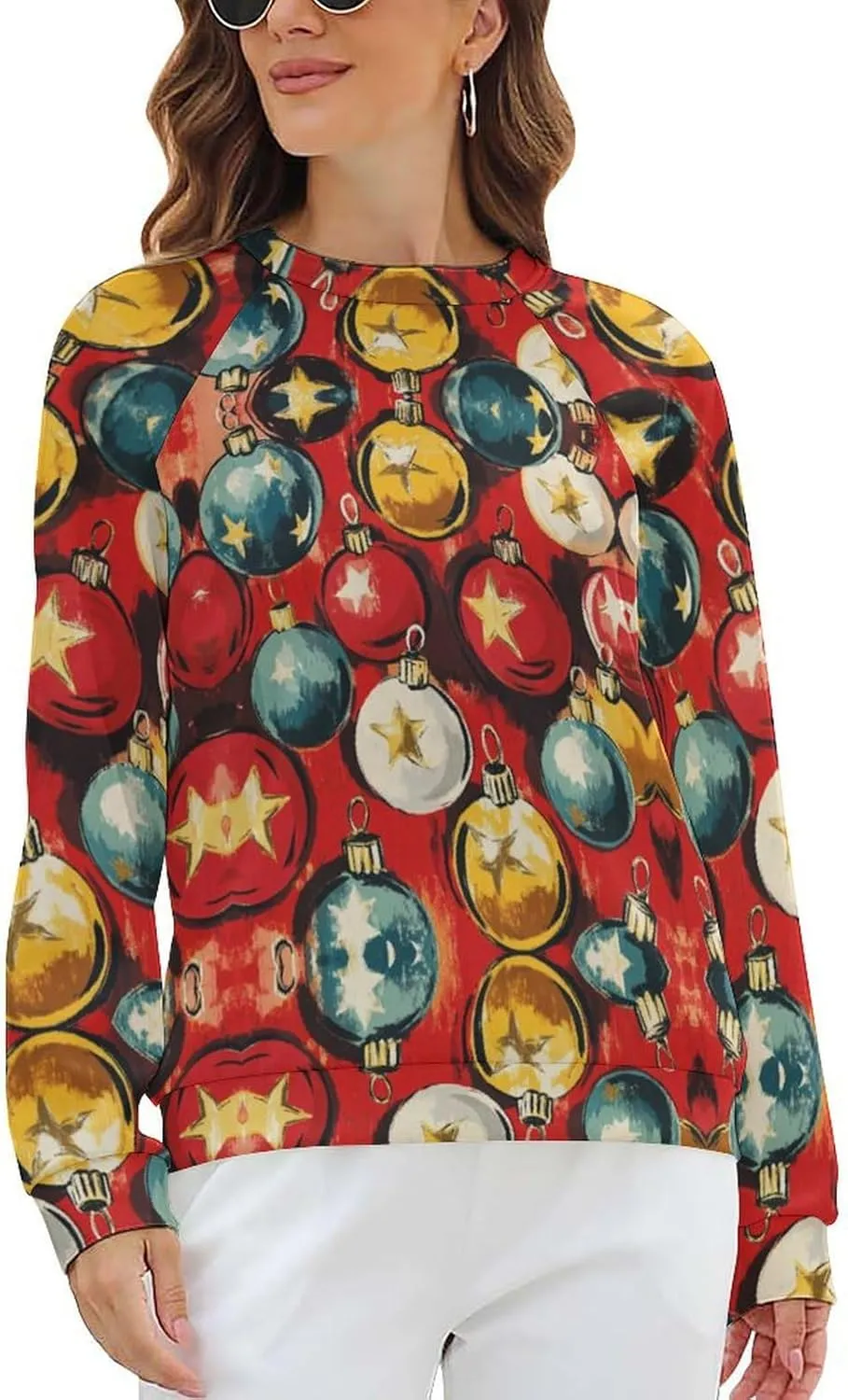 Womens Long Sleeve Tops Christmas Print Sweatshirts Fall Pullover Crewneck Soft Elegant Shirts Boho Tops for Women