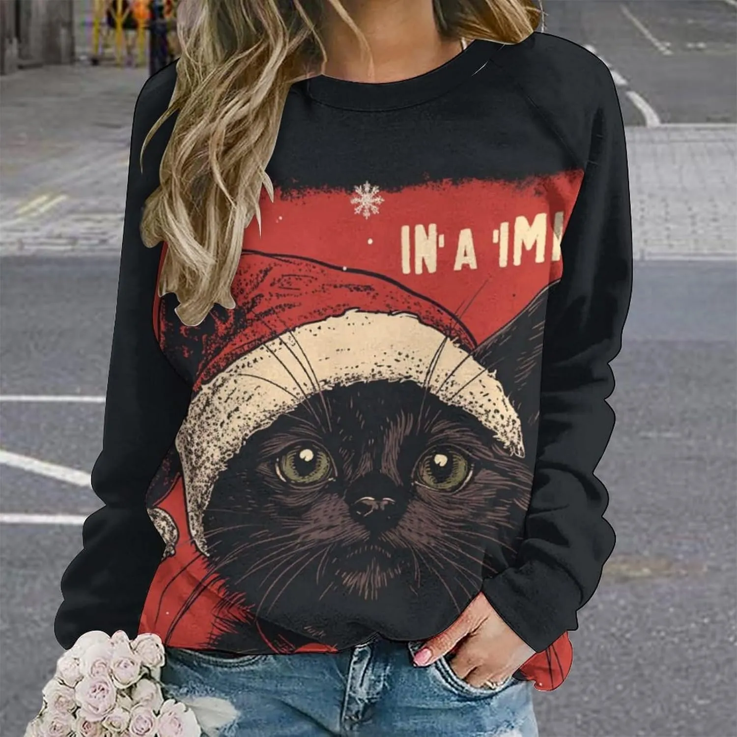 Womens Long Sleeve Tops Christmas Print Sweatshirts Fall Pullover Crewneck Soft Elegant Shirts Boho Tops for Women