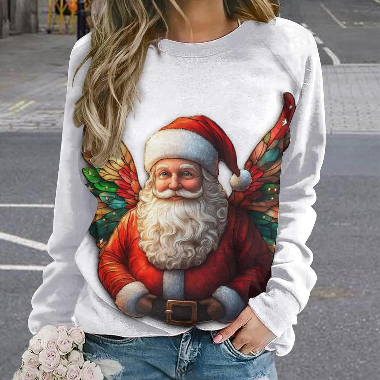 Womens Long Sleeve Tops Christmas Print Sweatshirts Fall Pullover Crewneck Soft Elegant Shirts Boho Tops for Women