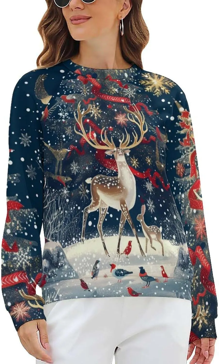Womens Long Sleeve Tops Christmas Print Sweatshirts Fall Pullover Crewneck Soft Elegant Shirts Boho Tops for Women
