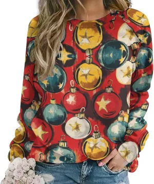 Womens Long Sleeve Tops Christmas Print Sweatshirts Fall Pullover Crewneck Soft Elegant Shirts Boho Tops for Women
