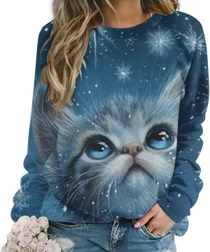Womens Long Sleeve Tops Christmas Print Sweatshirts Fall Pullover Crewneck Soft Elegant Shirts Boho Tops for Women