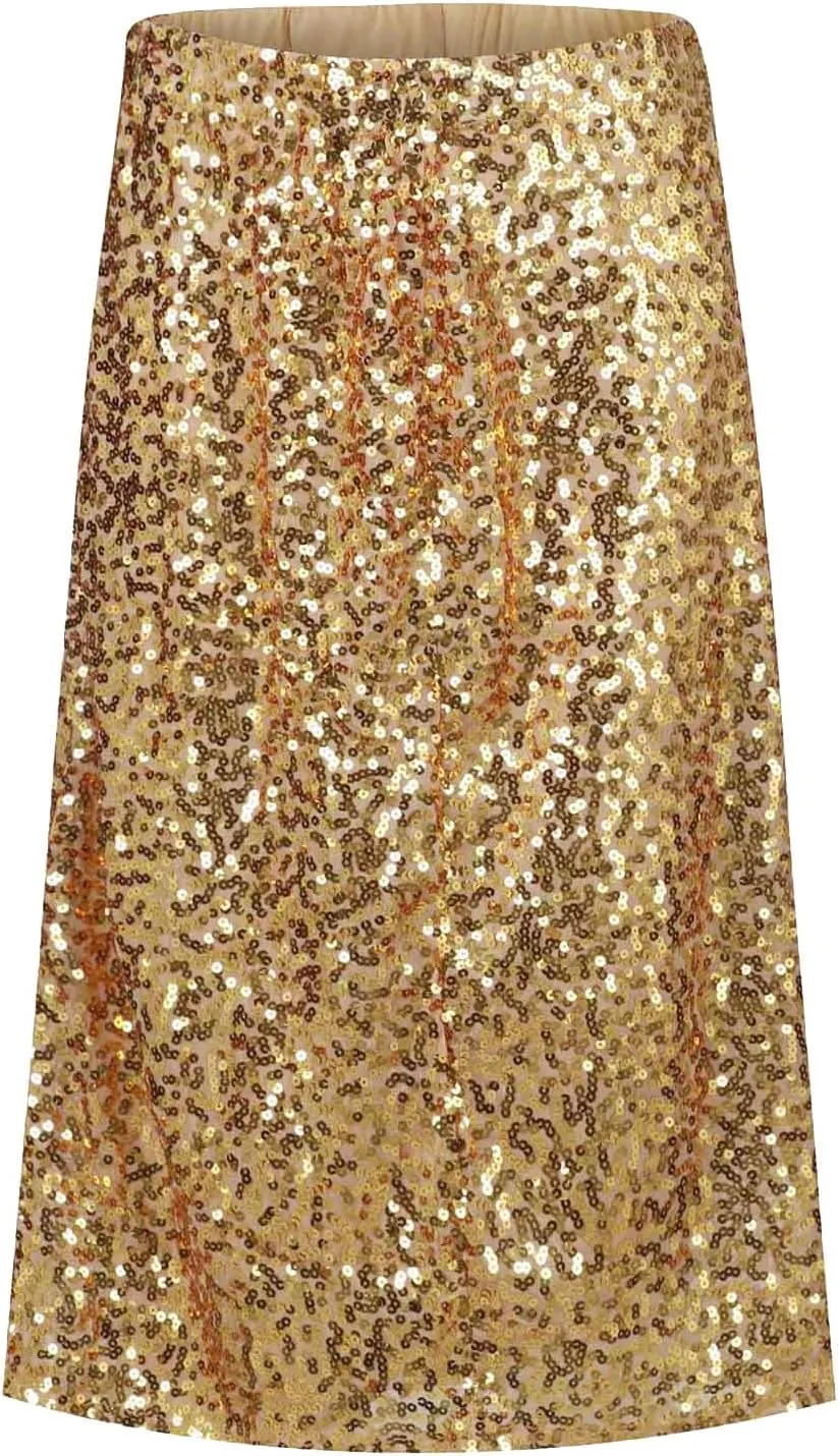 Women's Midi Skirts Summer Casual Sexy Wrap High Waist Solid Sequins Skirt