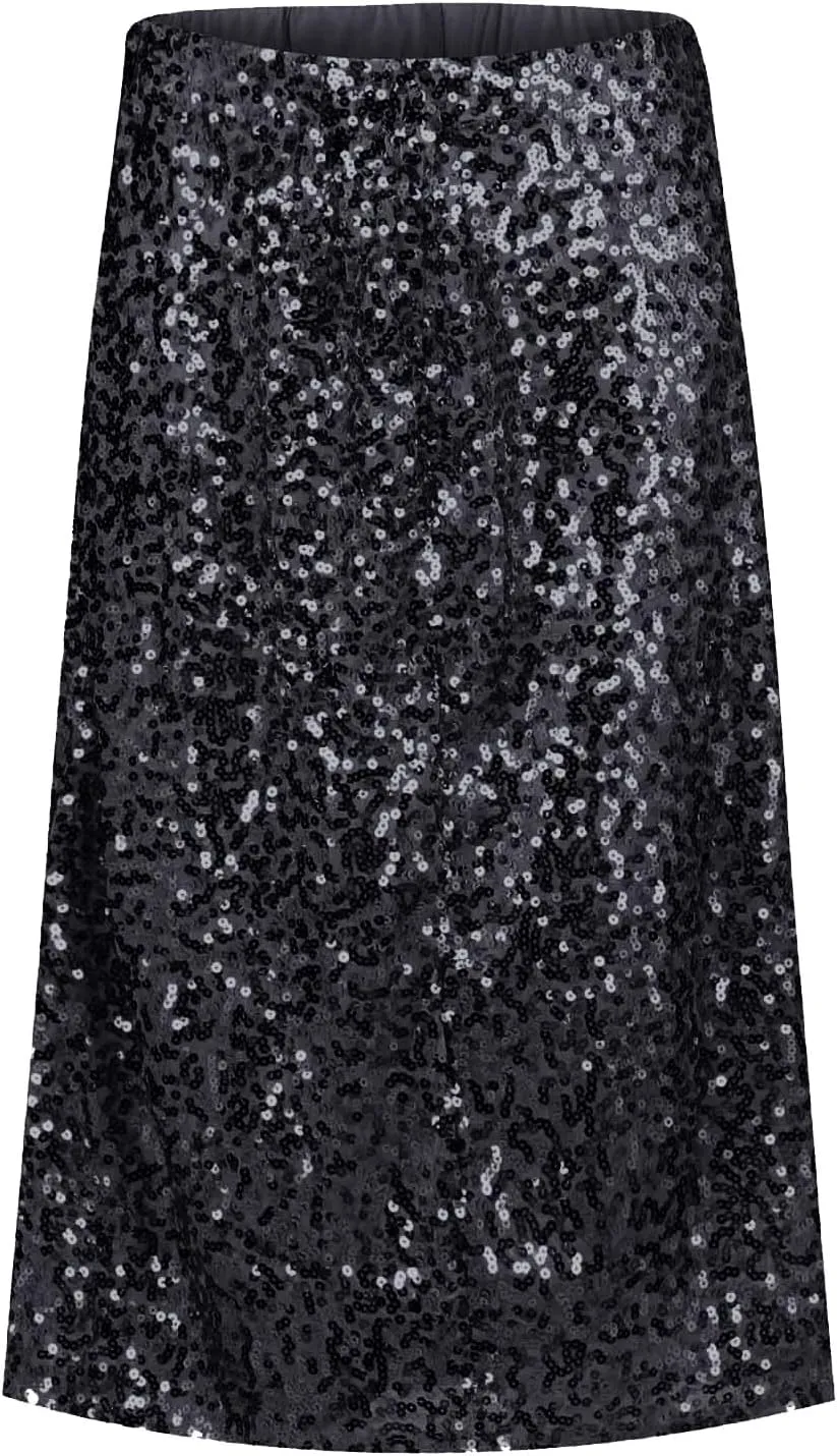 Women's Midi Skirts Summer Casual Sexy Wrap High Waist Solid Sequins Skirt
