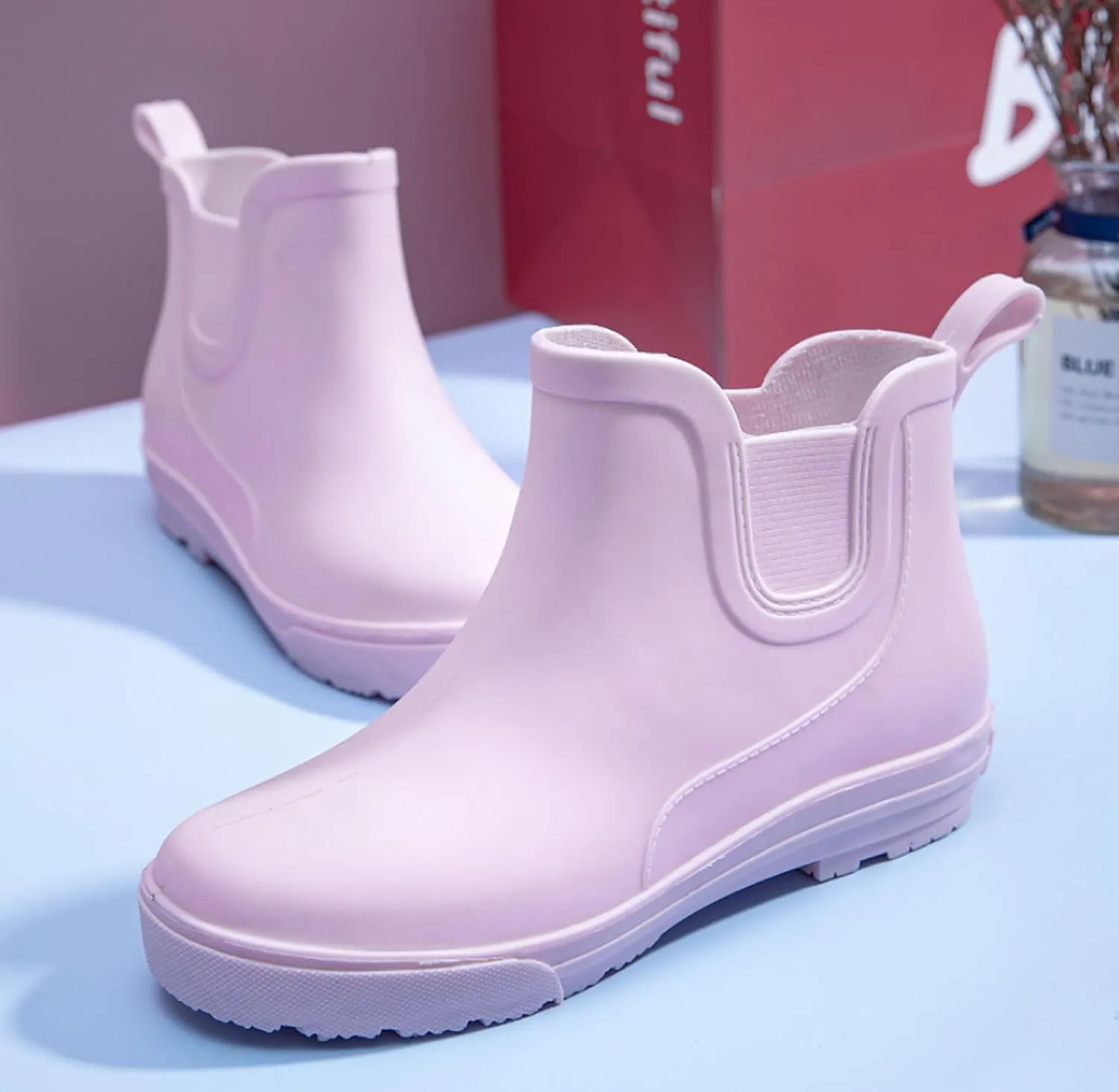 Women's Rain Boots Outdoor Wading PVC Waterproof Wear-resistant Anti-slip Work Kitchen Ankle Rubber Short Boots
