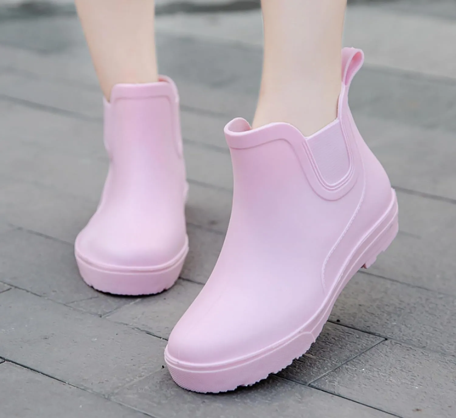 Women's Rain Boots Outdoor Wading PVC Waterproof Wear-resistant Anti-slip Work Kitchen Ankle Rubber Short Boots