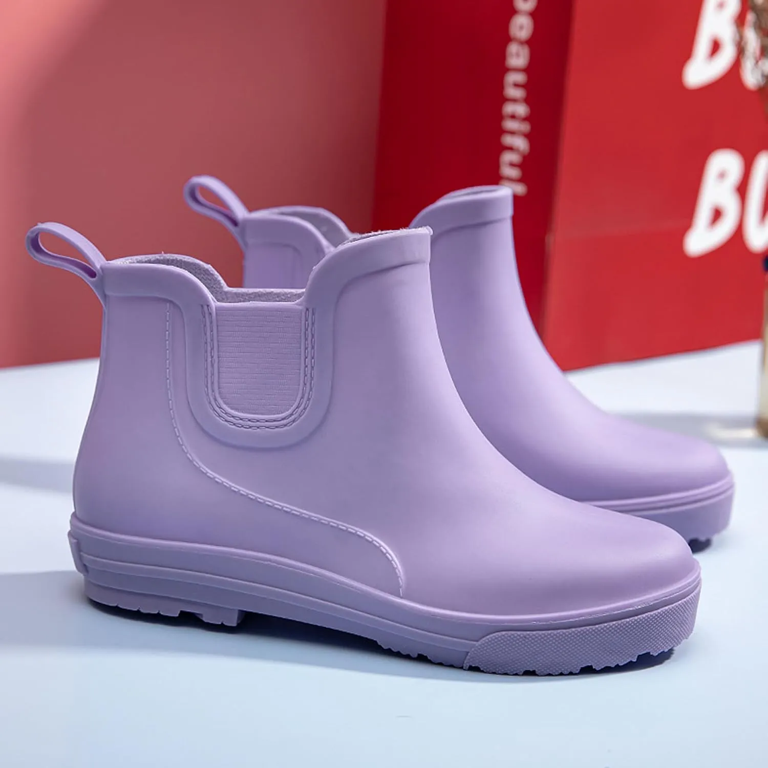 Women's Rain Boots Outdoor Wading PVC Waterproof Wear-resistant Anti-slip Work Kitchen Ankle Rubber Short Boots