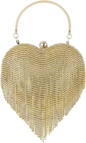 Women's rhinestone evening bag Tassel Rhinestone Heart Shaped Evening Clutch Wedding Party Sling Shoulder Bag