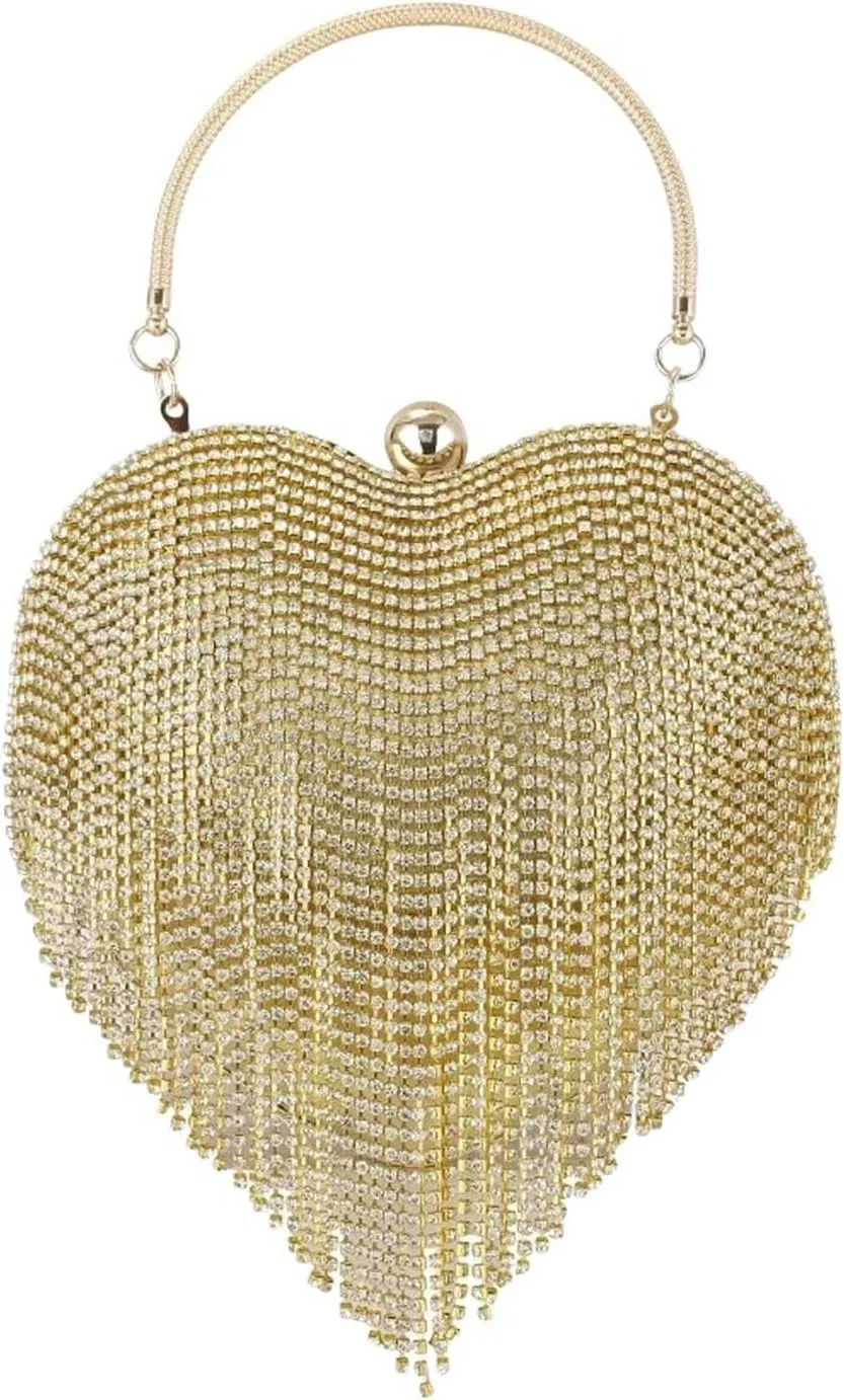 Women's rhinestone evening bag Tassel Rhinestone Heart Shaped Evening Clutch Wedding Party Sling Shoulder Bag