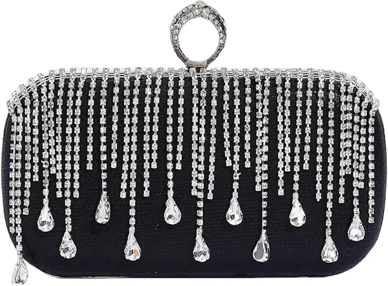 Women's rhinestone evening bag Women's Evening Clutch Wedding Rhinestone Tassel Silver Gold Black Party Shoulder Bag