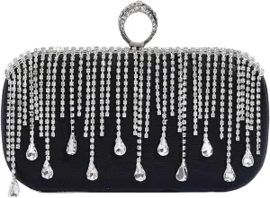 Women's rhinestone evening bag Women's Evening Clutch Wedding Rhinestone Tassel Silver Gold Black Party Shoulder Bag