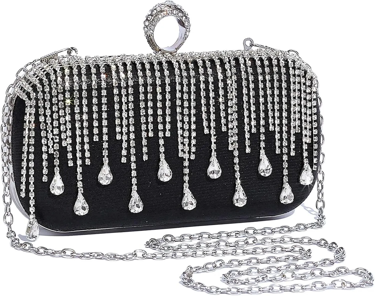 Women's rhinestone evening bag Women's Evening Clutch Wedding Rhinestone Tassel Silver Gold Black Party Shoulder Bag