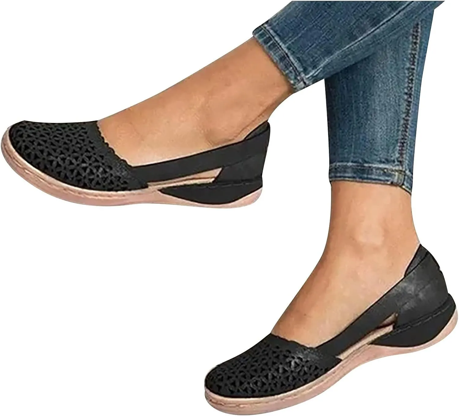 Womens Roman Ankle Strap Cage Closed Toe Flat Sandals Hollow Out Mesh Breathable Wedge Sandals, Summer 2025 Orthopedic Wedges Comfortable Slip On Sandal