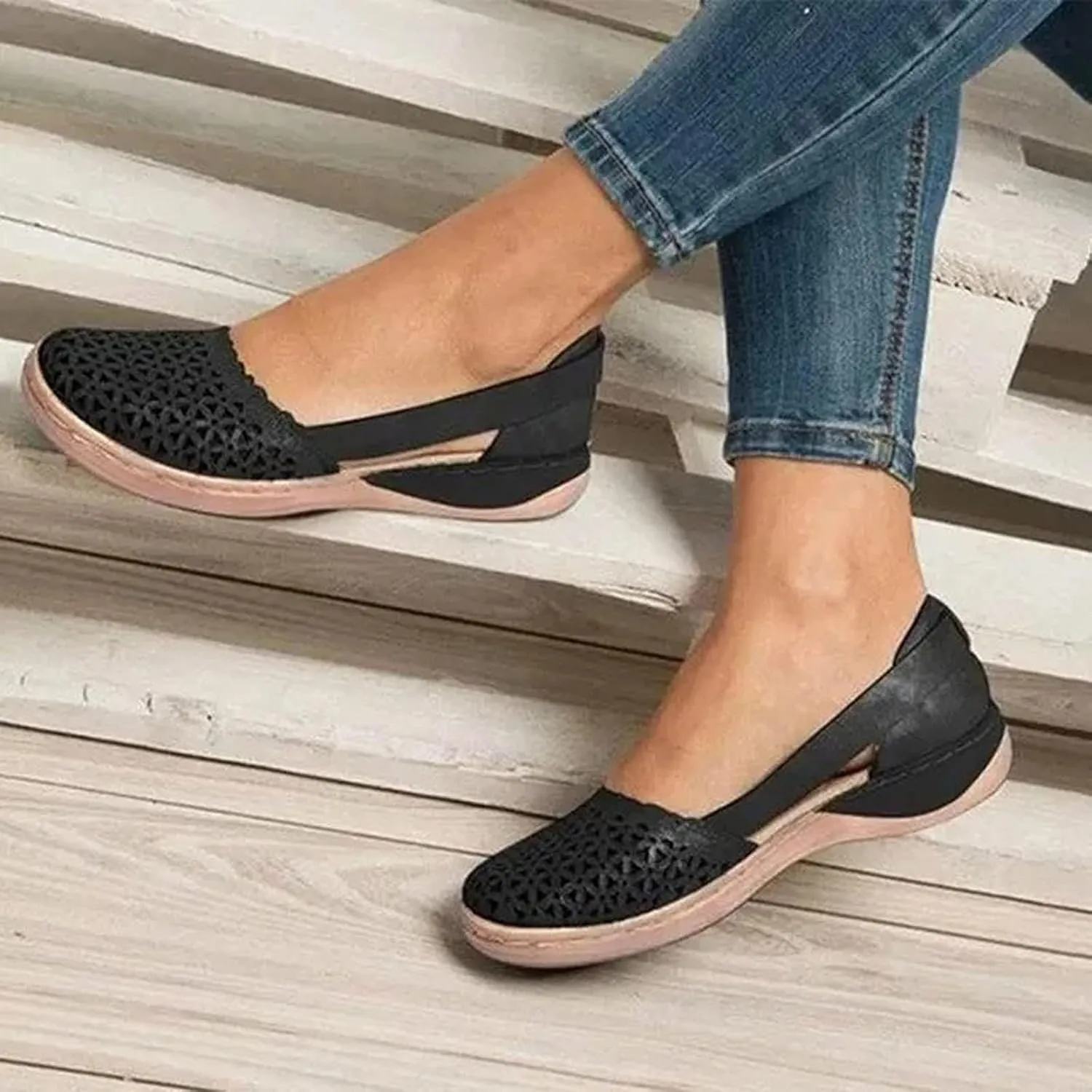 Womens Roman Ankle Strap Cage Closed Toe Flat Sandals Hollow Out Mesh Breathable Wedge Sandals, Summer 2025 Orthopedic Wedges Comfortable Slip On Sandal