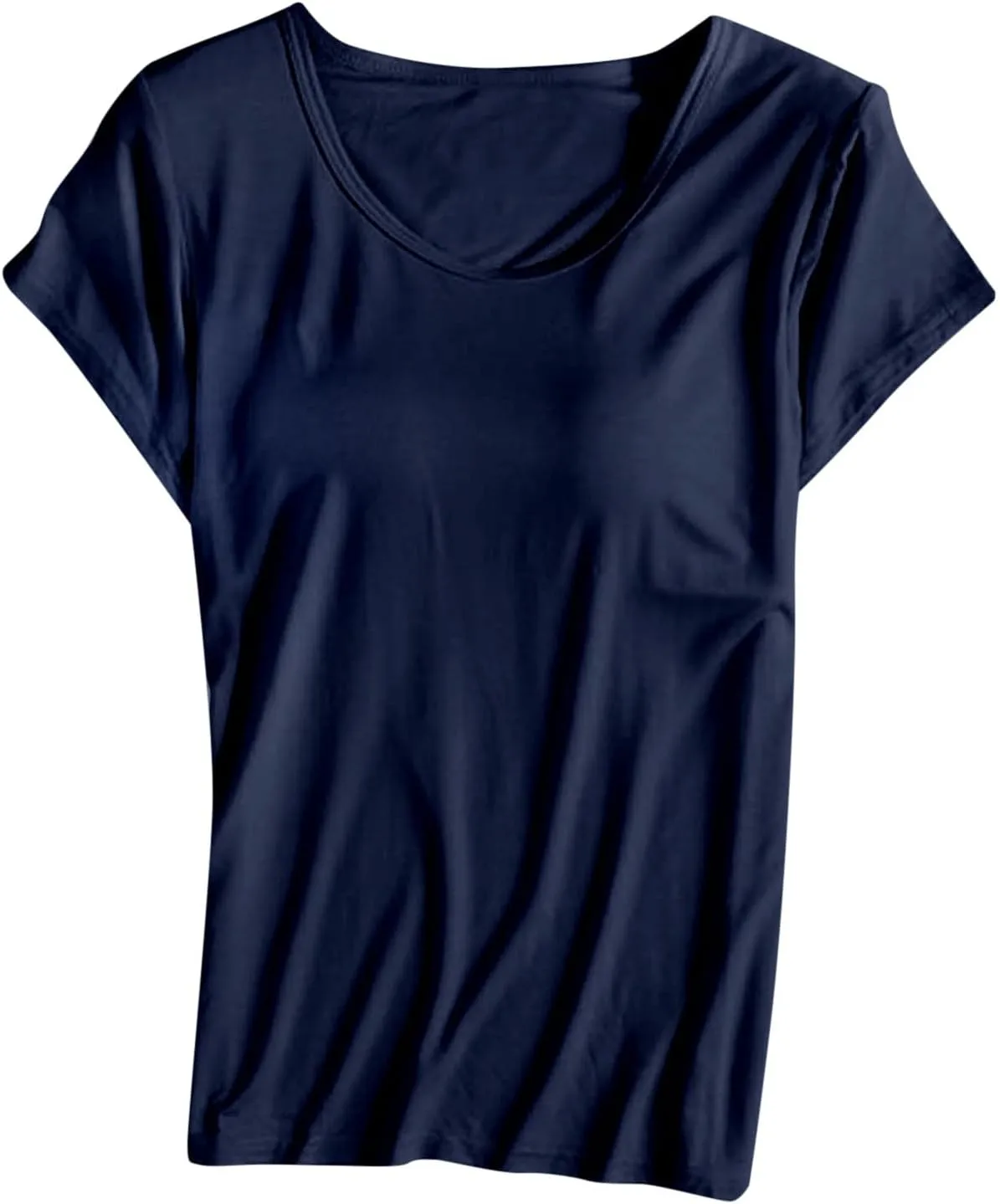 Womens Shirts With Built In Padded Bra Short Sleeves Crewneck Comfy Athletic Shirt Solid Color Shelf Bra Active Tee