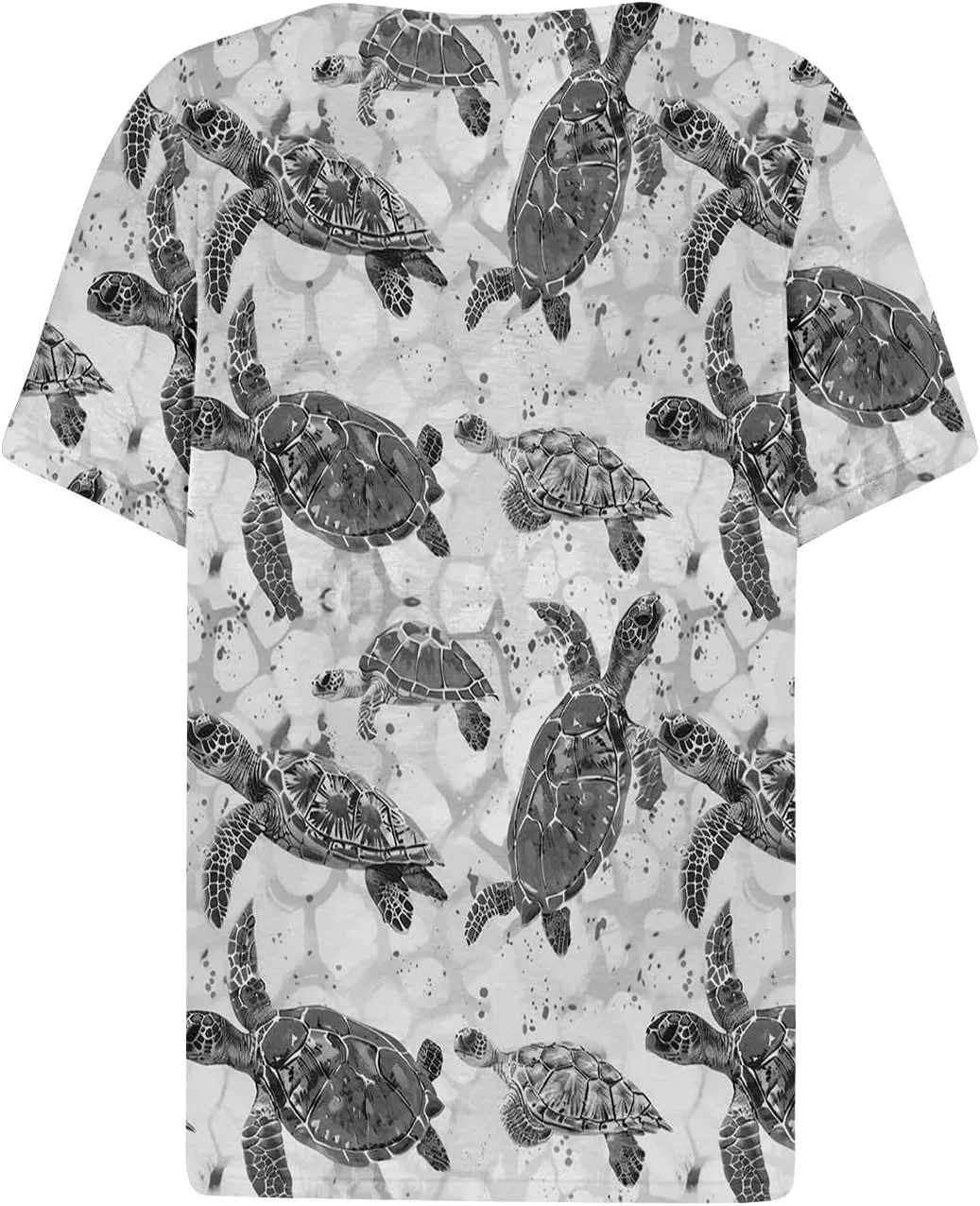 Womens Short Sleeve Tops Summer Fashion Animal Print T Shirt Casual V Neck Button Blouses Sea Turtle Graphic Tees
