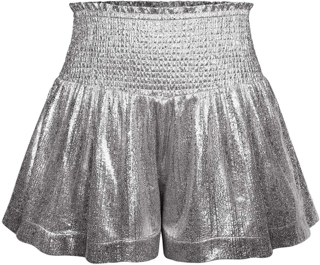 Women's Skirt Casual Loose and Elastic Waist Flash Shorts Metallic Fashion Pleated Waist Short High Skirt for