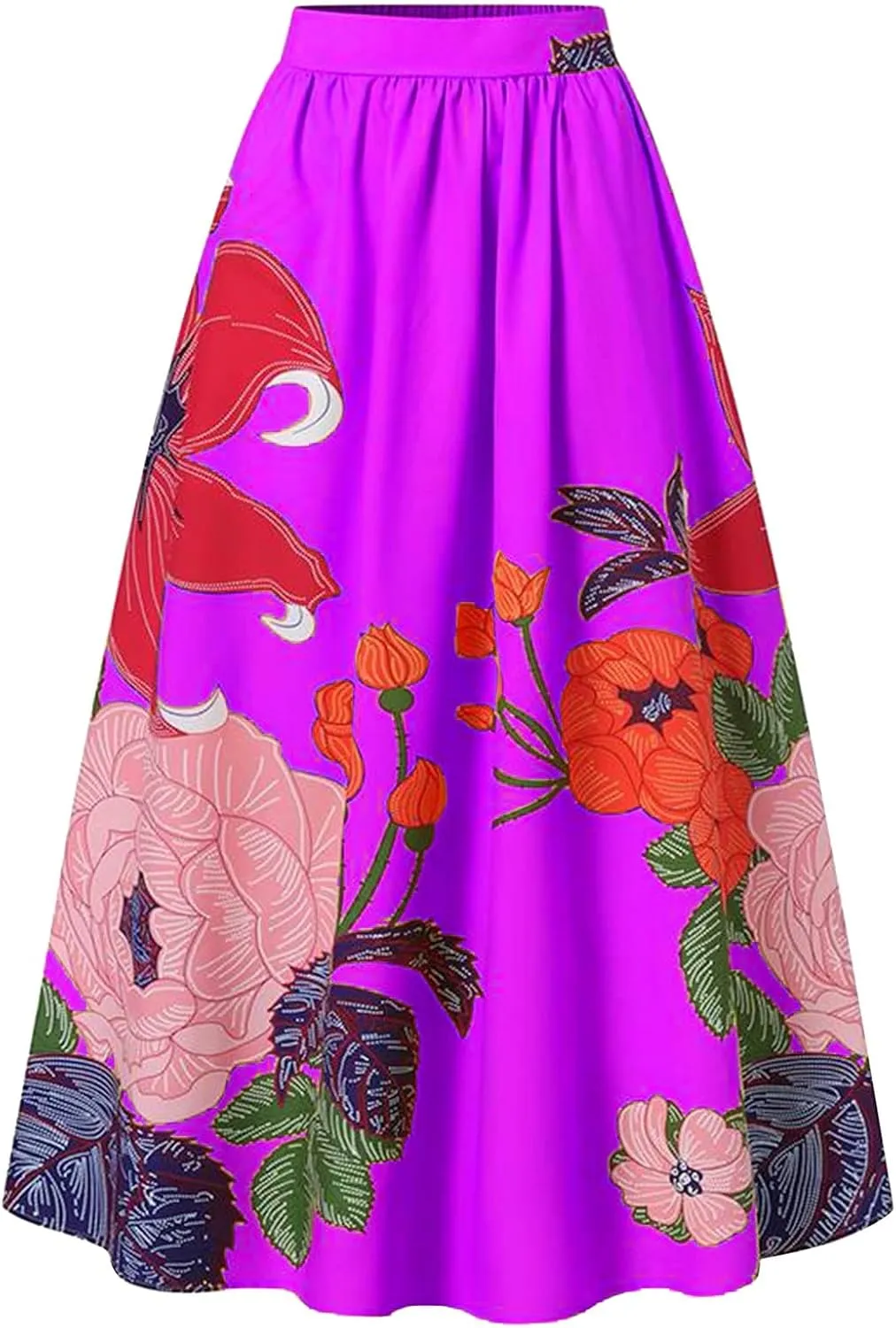Women's Skirts Summer Boho Maxi Skirt Fashion Loose Floral Printed Skirt High Waisted Beach Maxi Skirt with Pocket