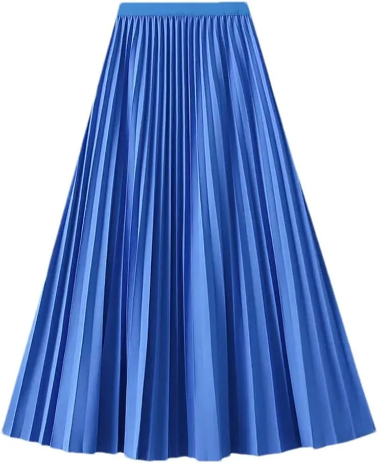 Women's Spring Autumn Solid Color Long Pleated Skirt High Waist Elegant Casual Loose Skirts
