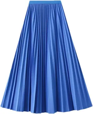 Women's Spring Autumn Solid Color Long Pleated Skirt High Waist Elegant Casual Loose Skirts