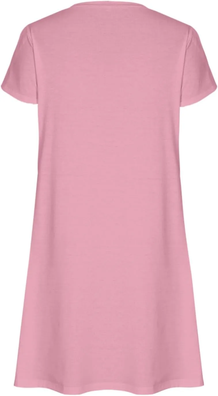 Womens Summer Dresses Short Sleeve A Line Sundresses V-Neck Trendy Loose Casual Boho Beach Dress with Pockets
