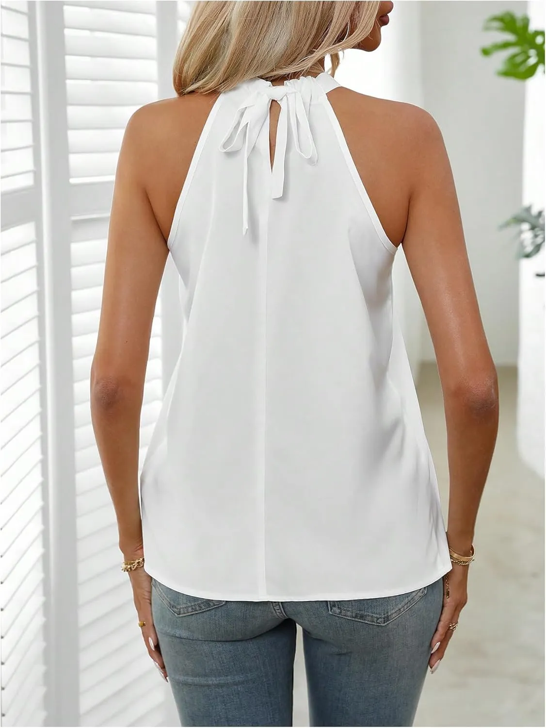 Women's Summer Halter Tops Tie Back Frill Sleeveless Casual Blouses for Women Dressy Work Shirts