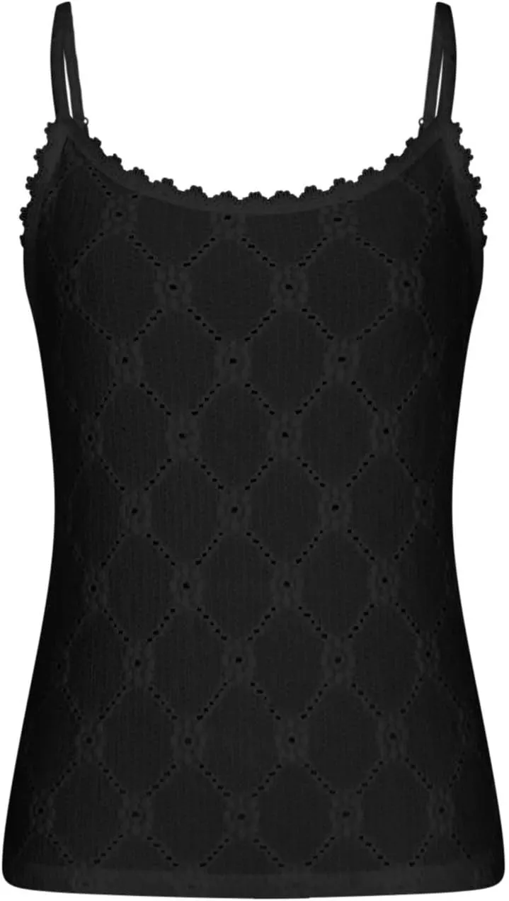 Womens Tank Tops Classic Spaghetti Strap Solid Camisoles Lace Trim Eyelet Embroidery Scoop Neck Basic Cami Top