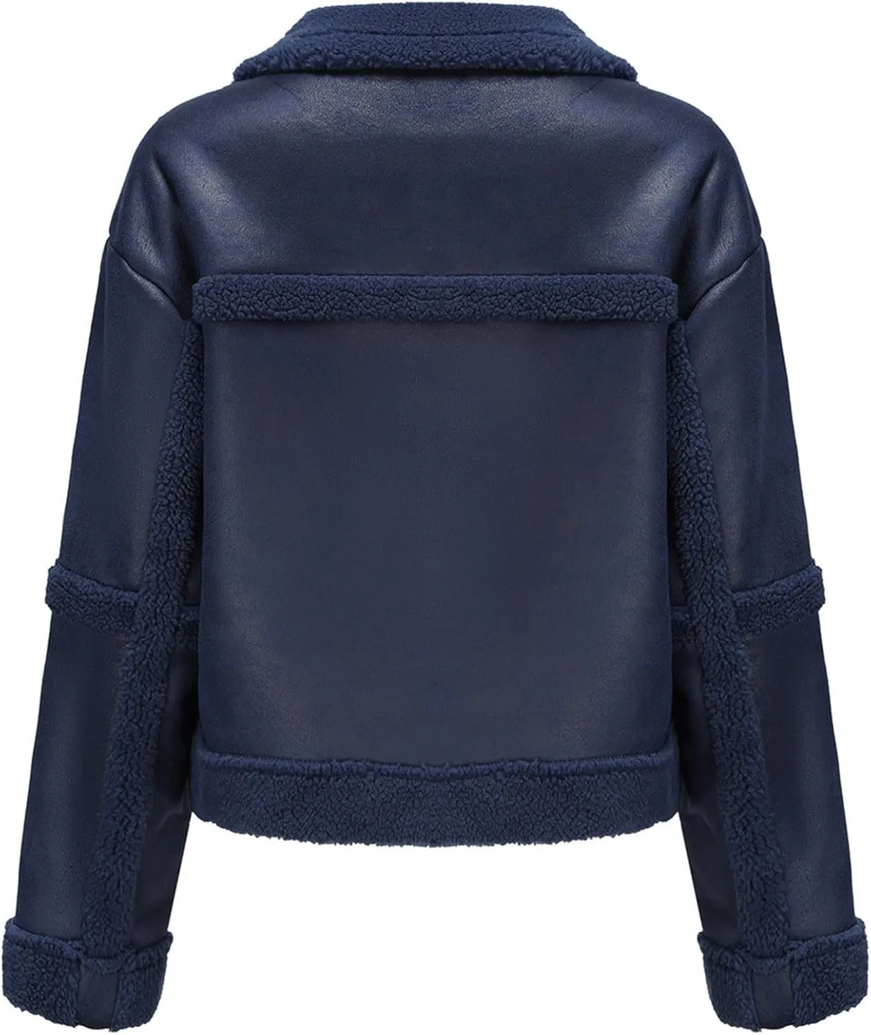 Women's Turn-Down Collar Faux Suede Jacket Motorcycle Bomber PU Bike Coat Outwear Warm Plush Faux Leather Jackets