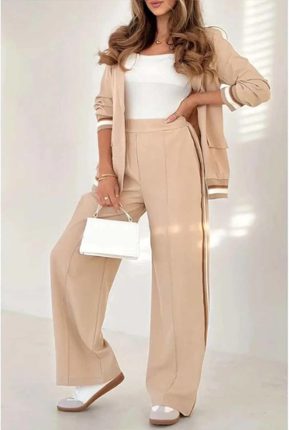 Women's Two Piece Sets Pants Suits 2 Piece Blazer Set Business Casual Blazer Jackets and Dressy Wide Leg Pant Suit Set