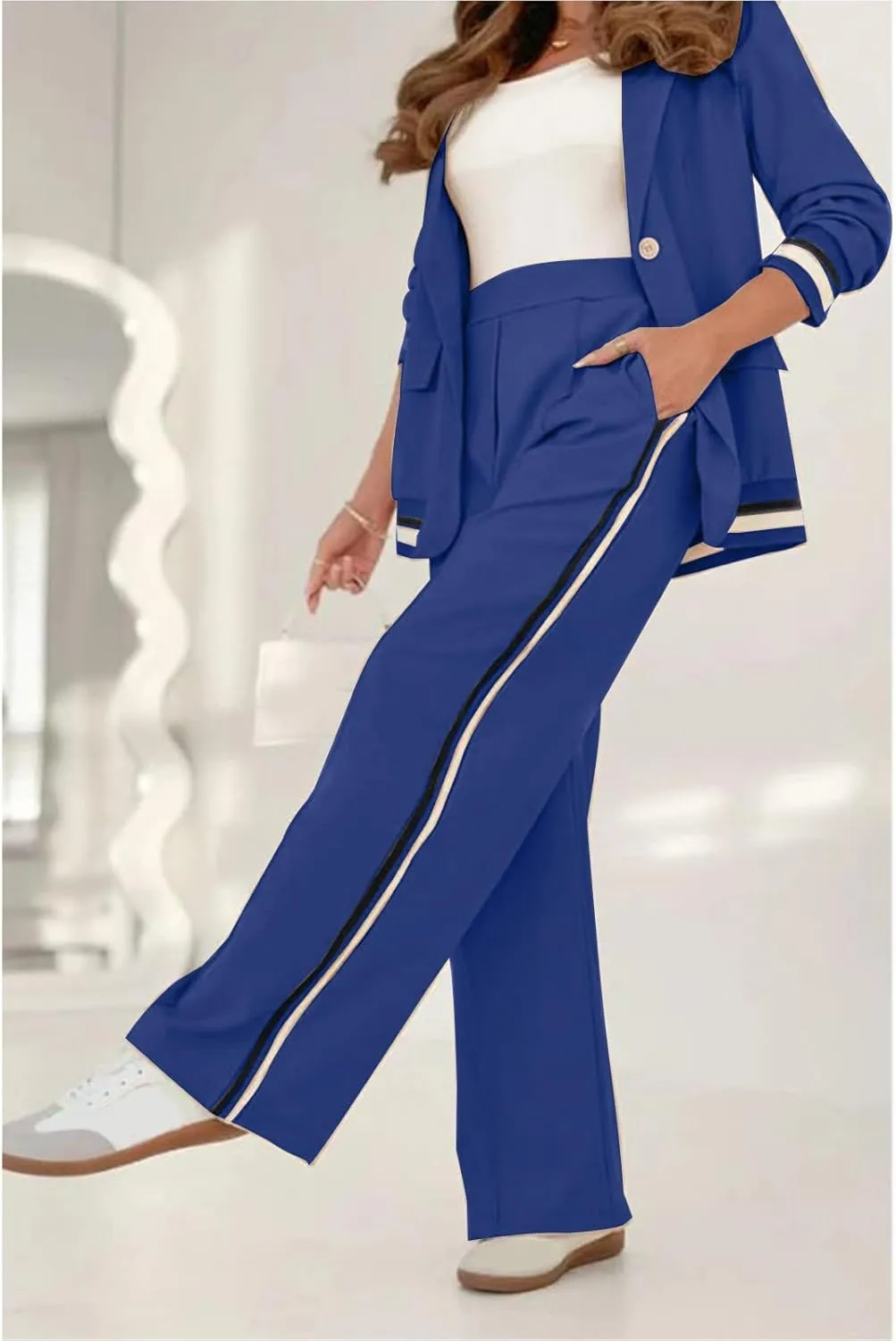 Women's Two Piece Sets Pants Suits 2 Piece Blazer Set Business Casual Blazer Jackets and Dressy Wide Leg Pant Suit Set