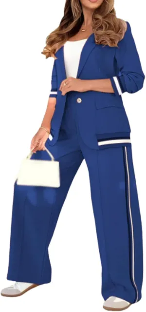 Women's Two Piece Sets Pants Suits 2 Piece Blazer Set Business Casual Blazer Jackets and Dressy Wide Leg Pant Suit Set