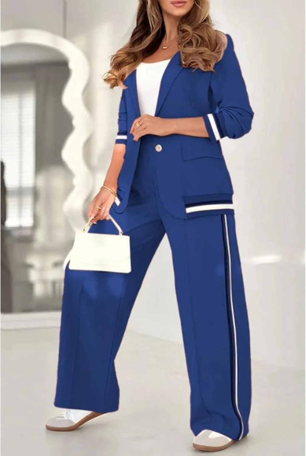 Women's Two Piece Sets Pants Suits 2 Piece Blazer Set Business Casual Blazer Jackets and Dressy Wide Leg Pant Suit Set
