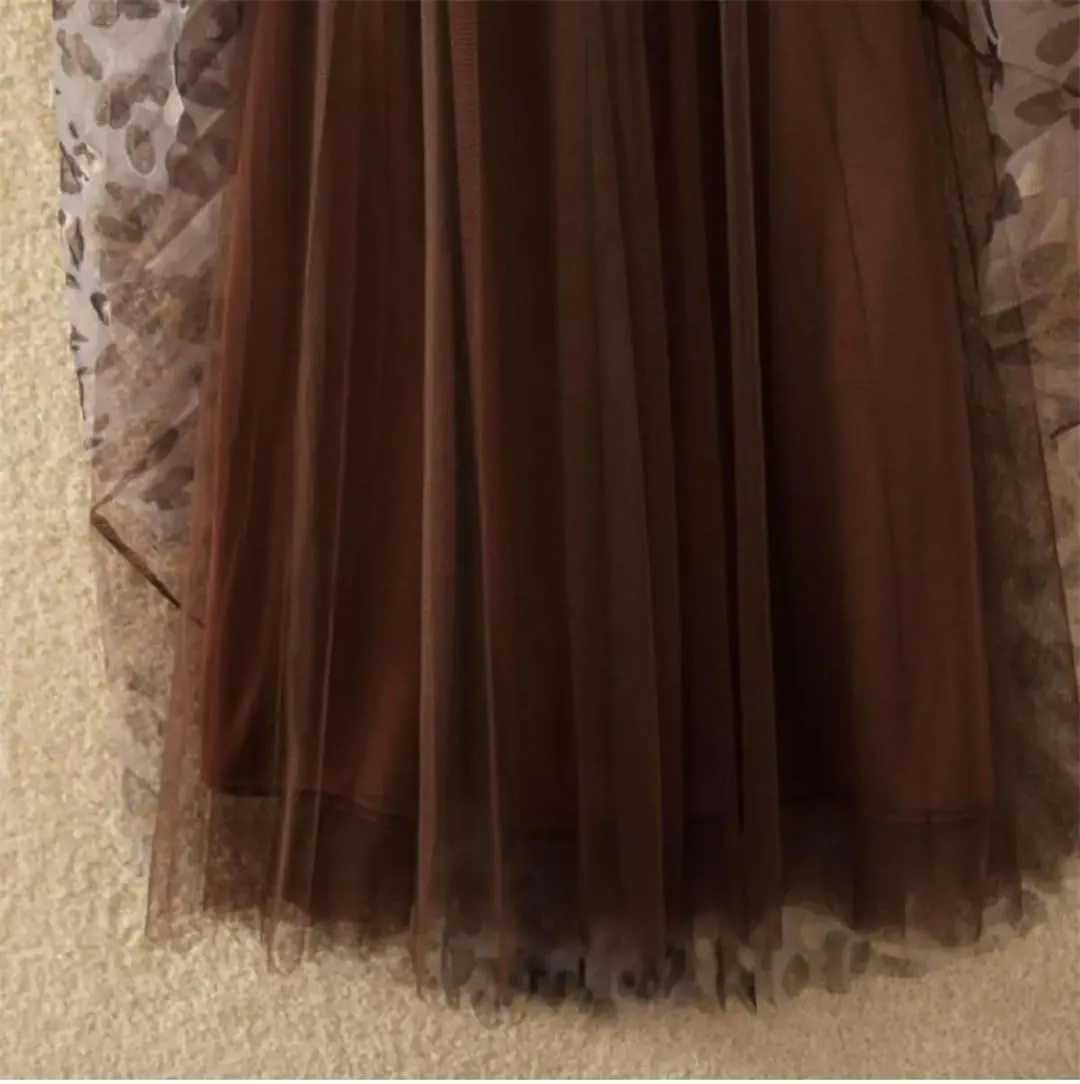 Women's Vintage Printed Pleated Gauze Skirt Fashion Casual Elastic High Waist A-Line Midi Skirts