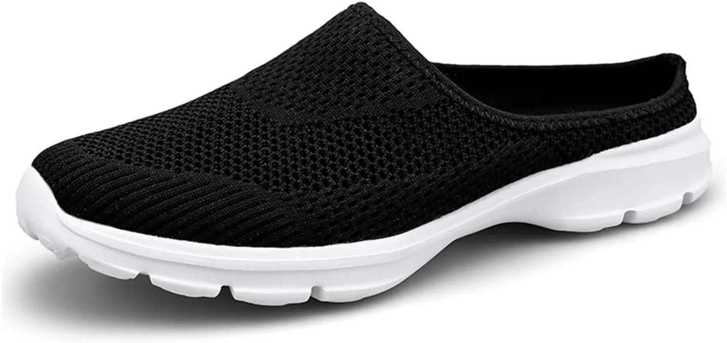 Womens Walking Mules Breathable Mesh Slip On Open Back Sneakers Arch Support Lightweight Comfortable Shoes Sandals for Summer