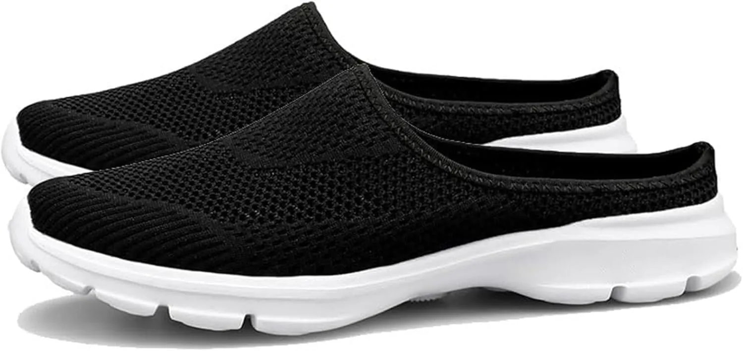 Womens Walking Mules Breathable Mesh Slip On Open Back Sneakers Arch Support Lightweight Comfortable Shoes Sandals for Summer