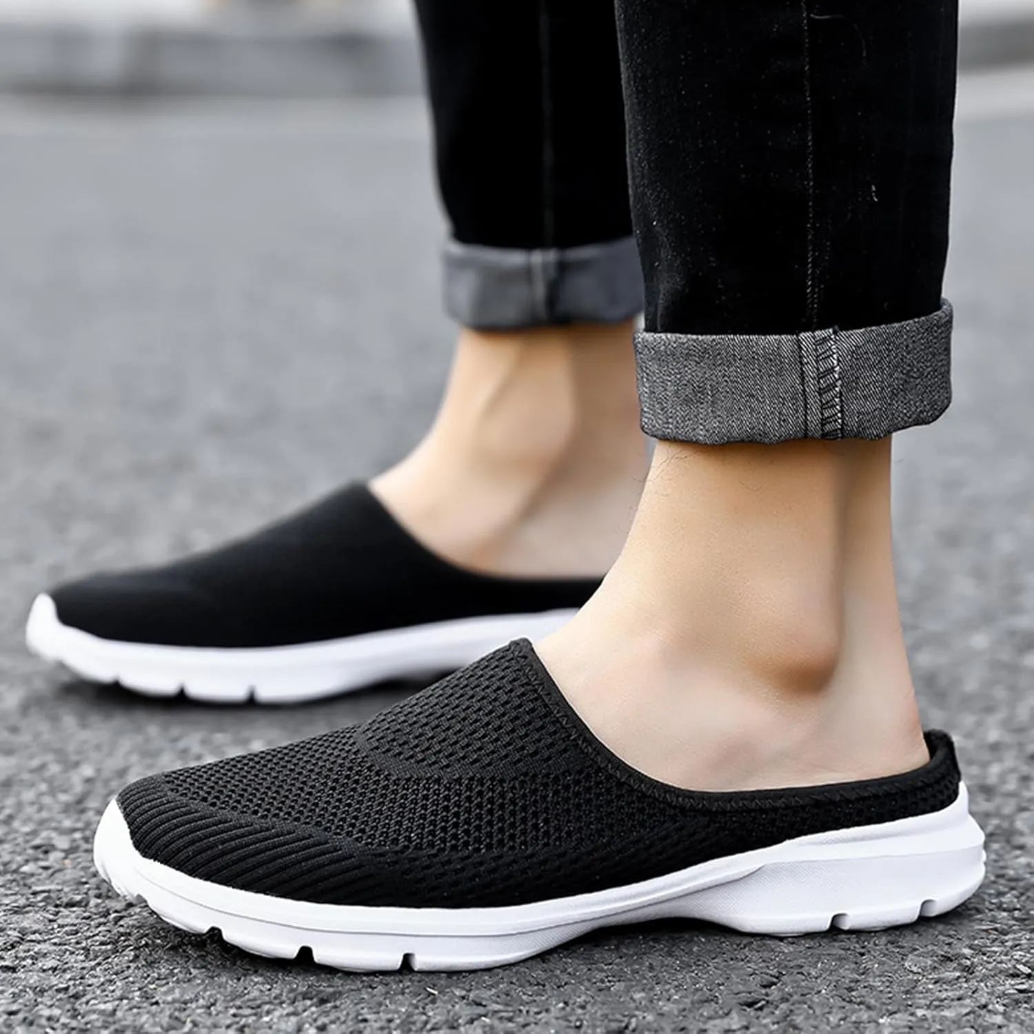 Womens Walking Mules Breathable Mesh Slip On Open Back Sneakers Arch Support Lightweight Comfortable Shoes Sandals for Summer