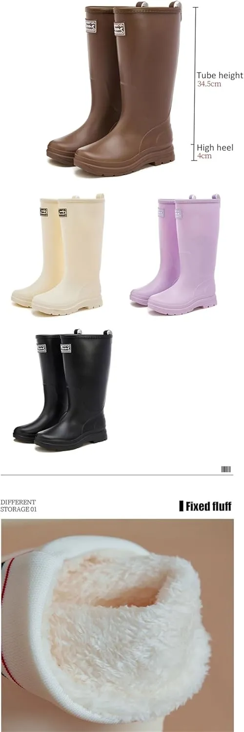 Women's Warm Short Tube Rain Boots Non-Slip Outdoor Rubber Shoes Waterproof Shoes Women
