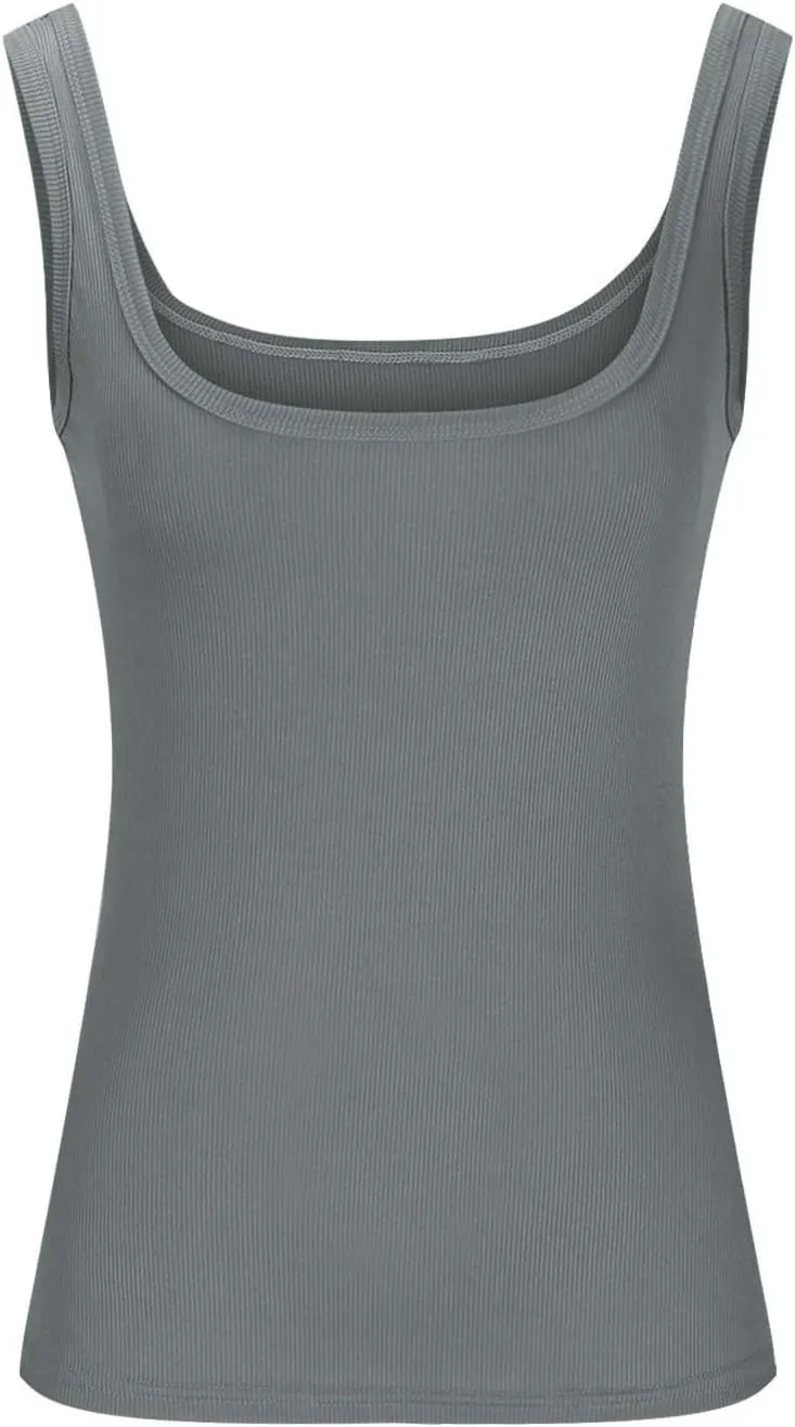 Womens Workout Ribbed Tank Tops Summer Basic Sleeveless Tight Shirts Slim Fit Y2k Camisole Scoop Neck Gym Cami Tees