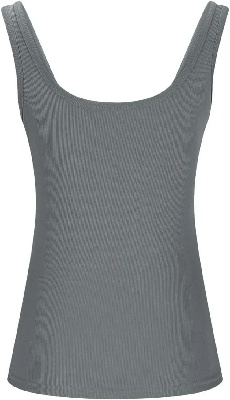 Womens Workout Ribbed Tank Tops Summer Basic Sleeveless Tight Shirts Slim Fit Y2k Camisole Scoop Neck Gym Cami Tees