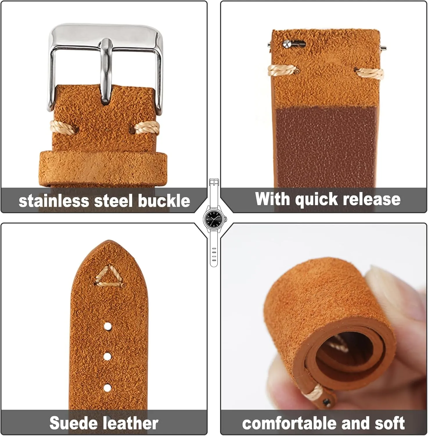 WOUKUP Quick Release Suede Leather Watch Bands Vintage Watchband for Men Watch Strap 18mm 19mm 20mm 21mm 22mm 24mm
