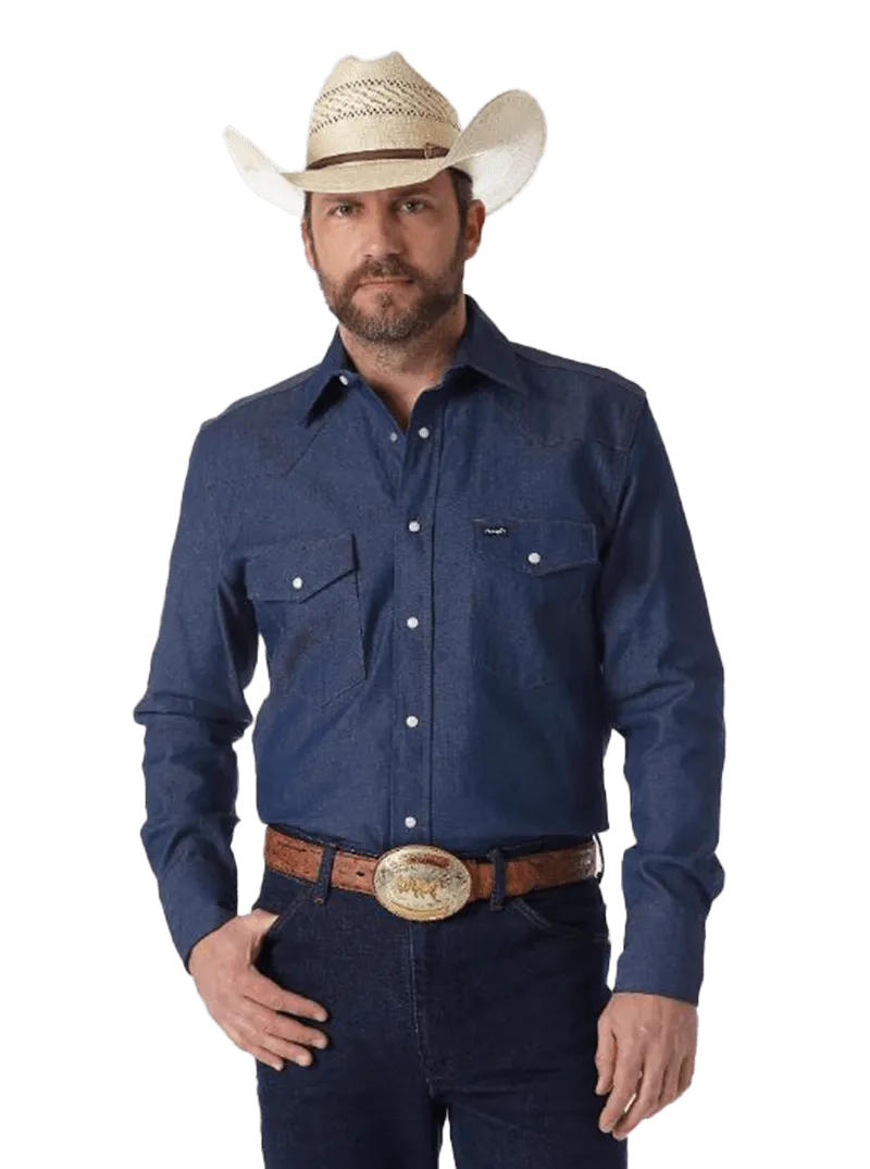 Wrangler Men's Cowboy Cut Denim Blue Work Shirt
