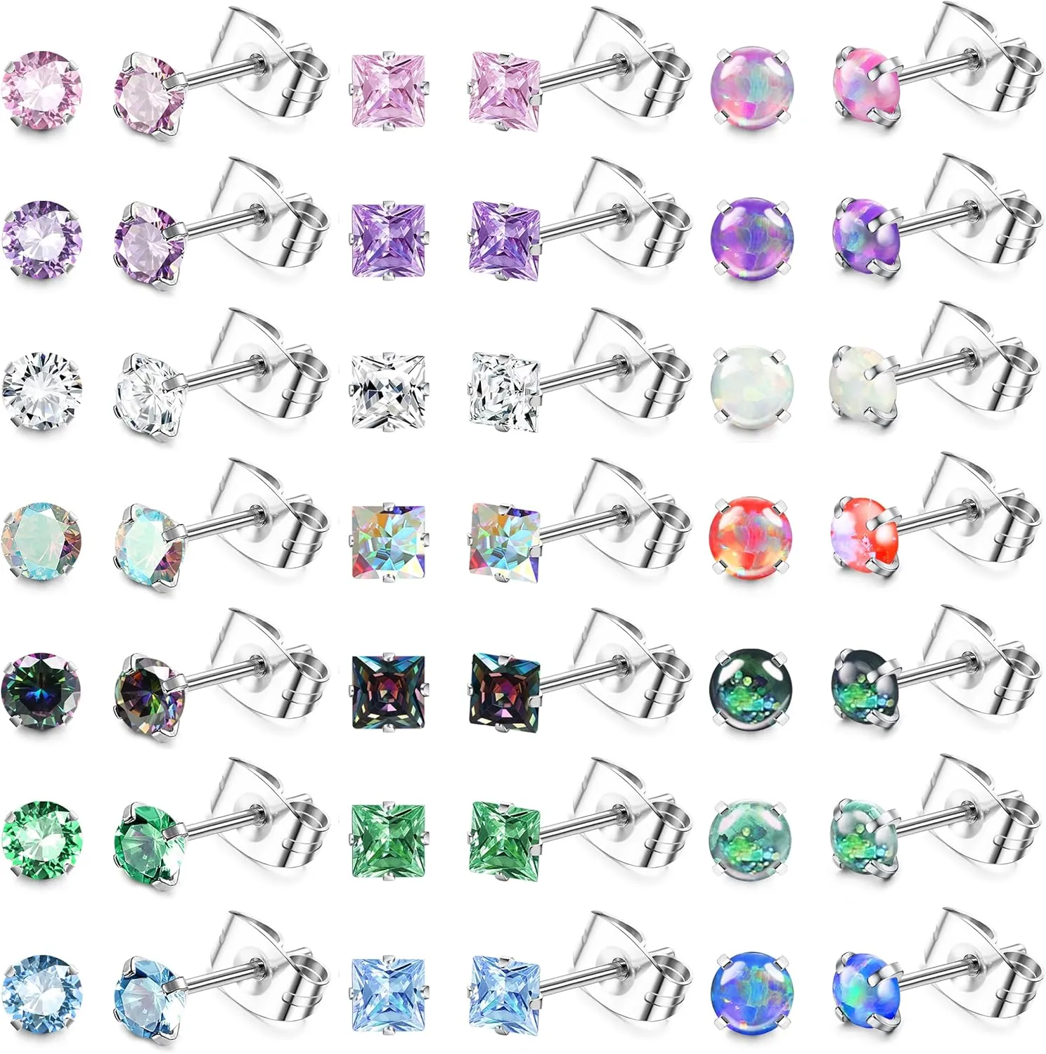 YADOCA 21 Pairs Hypoallergenic Surgical Steel Stud Earrings for Women Men Tiny Small CZ Opal Moonstone Turquoise Earrings Studs Set Piercing Jewelry