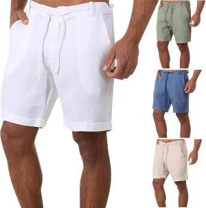 Ymosrh Men's Shorts Casual Fashion Cotton Linen Drawstring Solid Color Beach Shorts Pants Casual