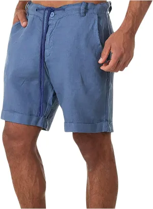 Ymosrh Men's Shorts Casual Fashion Cotton Linen Drawstring Solid Color Beach Shorts Pants Casual