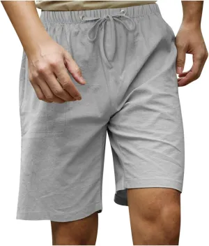 Ymosrh Men's Shorts Fashion Casual Cotton Hemp Drawstring Solid Color Beach Shorts Pants Casual, M-5XL